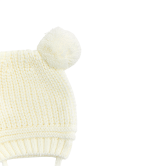 Ponponlu Triko Bebek Beresi Çift Ponponlu %100 Triko (0-18 Ay/Unisex) Ekru