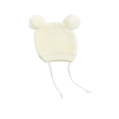 Ponponlu Triko Bebek Beresi Çift Ponponlu %100 Triko (0-18 Ay/Unisex) Ekru