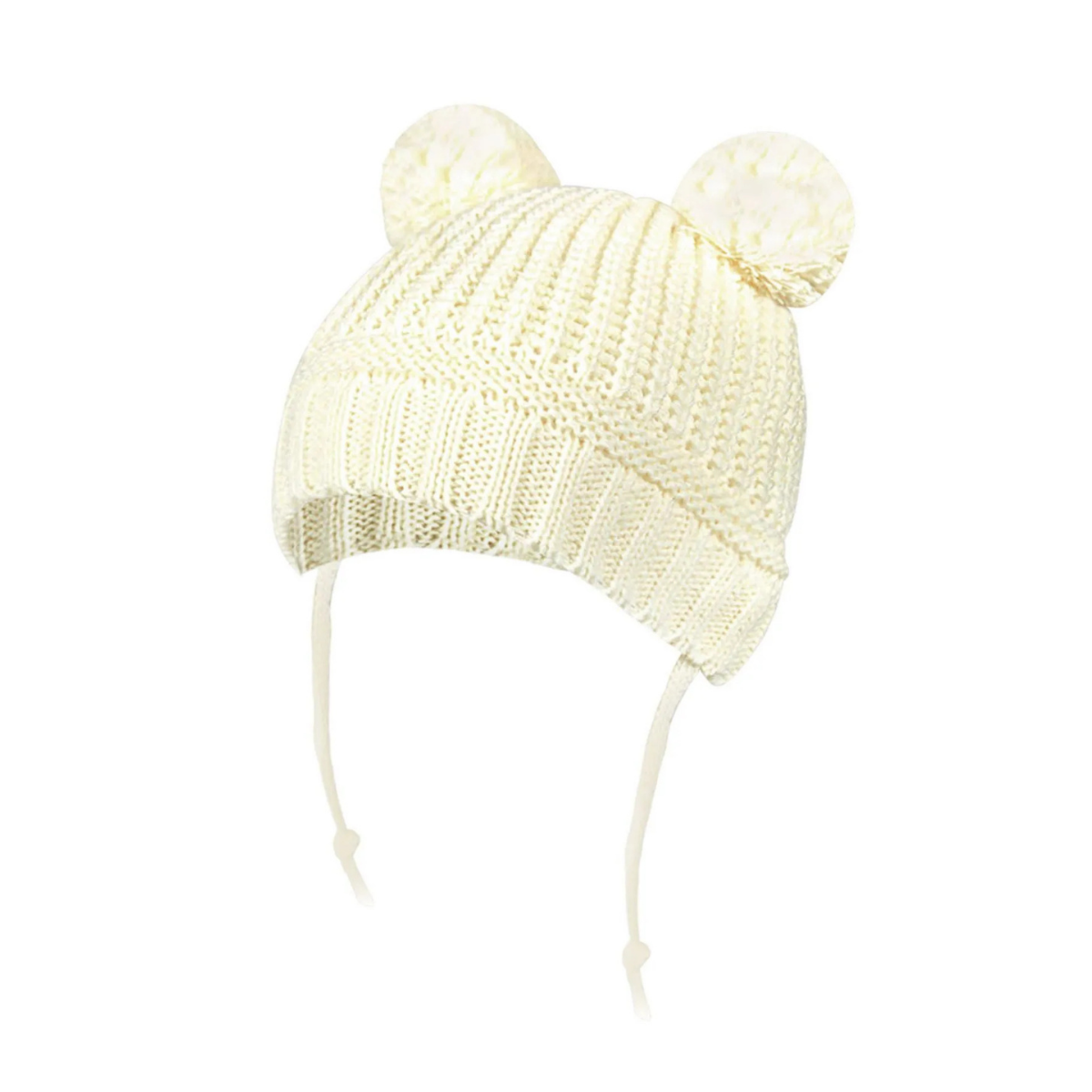 Ponponlu Triko Bebek Beresi Çift Ponponlu %100 Triko (0-18 Ay/Unisex) Ekru