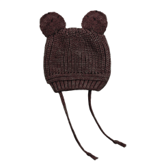 Ponponlu Triko Bebek Beresi Çift Ponponlu %100 Triko (0-18 Ay/Unisex) Kahverengi