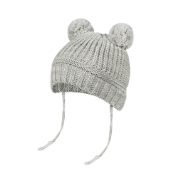 Ponponlu Triko Bebek Beresi Çift Ponponlu %100 Triko (0-18 Ay/Unisex) Gri