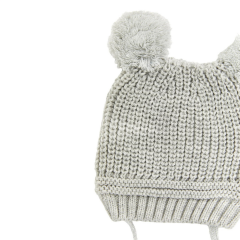 Ponponlu Triko Bebek Beresi Çift Ponponlu %100 Triko (0-18 Ay/Unisex) Gri