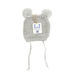 Ponponlu Triko Bebek Beresi Çift Ponponlu %100 Triko (0-18 Ay/Unisex) Gri