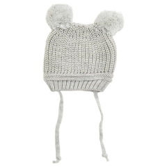 Ponponlu Triko Bebek Beresi Çift Ponponlu %100 Triko (0-18 Ay/Unisex) Gri